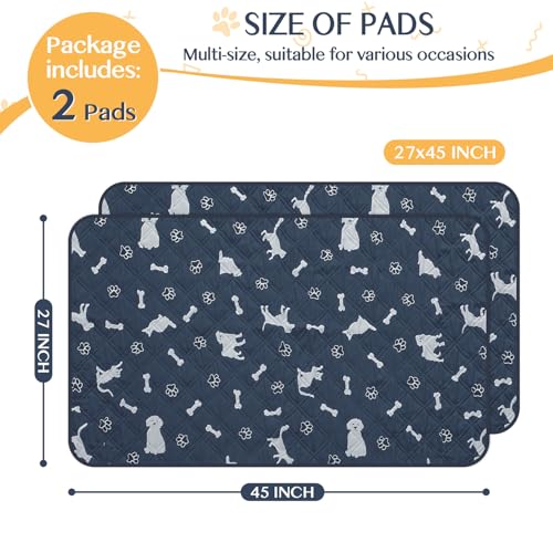 Image of 2 Pieces Dog Pee Pads - Navy Washable Dog Rugs Non-Slip Dark Blue Puppy Pads for Small Dogs, Water Absorb Training Pads