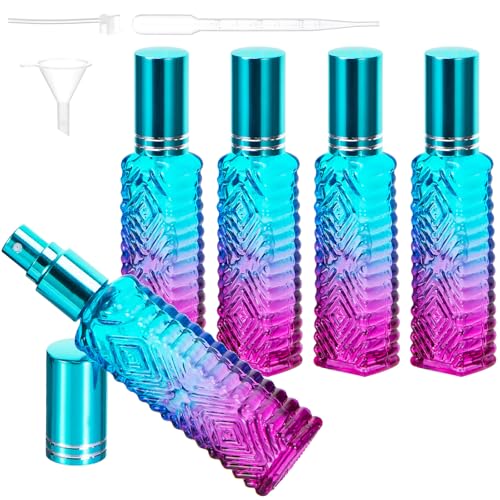 Juego de 5 botellas de perfume recargables de viaje de 10 ml, mini botellas de perfume de vidrio vacías, dispensador de colonia portátil, atomizador, recipientes de muestra de tamaño de viaje, kit de
