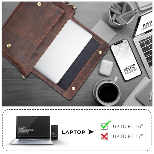 Oak Leathers Leather Messenger Bag for Men and Women - Laptop Briefcase Bag For College, Office, Adjustable Shoulder Strap (Wood) by Oak Leathers - Image 4