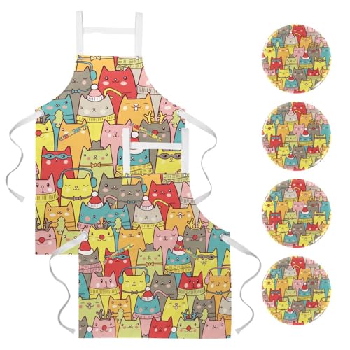 Tablier de serveuse et de cuisine à motif chats de Noël pour la pâtisserie et bistrot