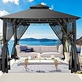 HOTEEL 10x10 Gazebo on Clearance, Outdoor Gazebo with Mosquito Netting and Double Roof, Metal Gazebo with Metal Frame, Easy Set Waterproof Patio Gazebo for Gardens & Backyard, Black