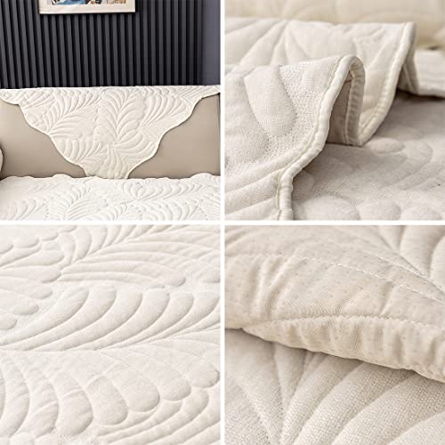 Vctops Chenille Leaf Quilted Sofa Couch Cover Scalloped Edge Sectional Couch Cover Super Soft Non Slip Sofa Slipcover Furniture Protector For Pets Kids Children Dog Cat (Cream,36"X70") #TOP6