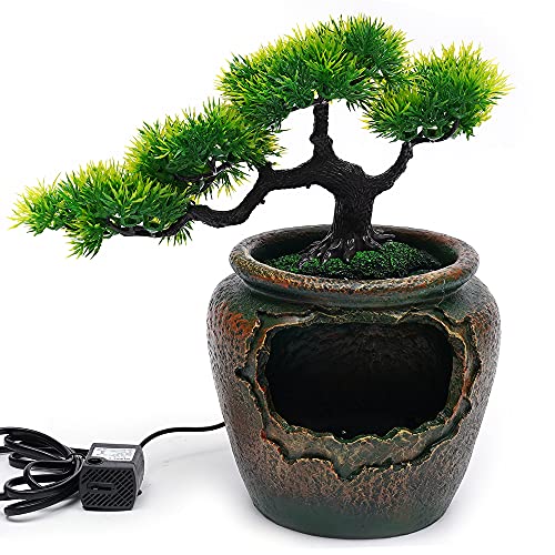 Rockery Fountain Waterfall, Resin Feng Shui with LED Lights Desktop Fountain Waterfall for Indoor Outdoor Home Office Decor