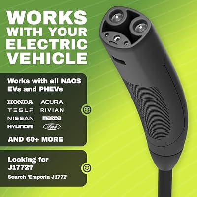 EMPORIA Level 2 EV Charger - NEMA 14-50 EVSE w/NACS, Compatible with Tesla - 48 amp EV Charger Level 2, 240v Electric Vehicle Charging Station, UL/Energy Star, 25ft Cable, White