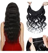 S-noilite Wire Hair Extensions Human Hair with 2 Clips Wavy Secret Wire Hair Extensions with Adju...