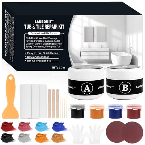 LANBOKIT Tile & Fiberglass Tub Repair Kit(Color Matching), Porcelain Sink Repair Kit, Countertop...