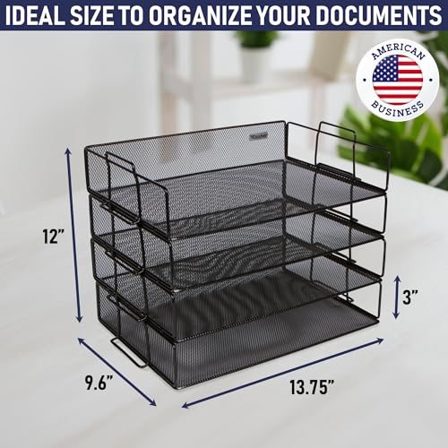 Stackable Paper Tray Desk Organizer, 4-Tier Metal Mesh Letter Organizers for Business, Home, School, or Store Use, Organizes Files, Folders, Letters, Paper, Binders, Multi-Functional Desktop Storage