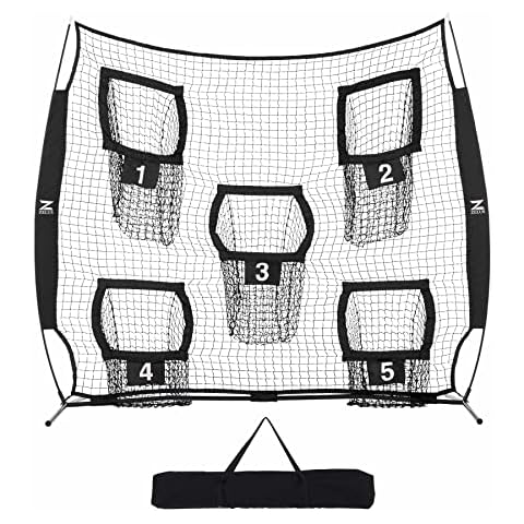 ZELUS Football Throwing Net, 7x7ft Football Training Equipment with 5 Target Pockets for Throwing and Passing Practice, Portable Quarterback Trainer Net, QB Throw Accuracy Net with Carry Bag Cover