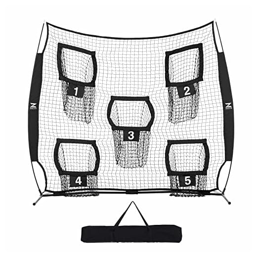 ZELUS Football Throwing Net, 7x7ft Football Training Equipment with 5 Target Pockets for Throwing and Passing Practice, Portable Quarterback Trainer Net, QB Throw Accuracy Net with Carry Bag