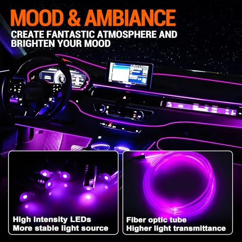 MNJ MOTOR Interior Car LED Strip Lights, RGB 6-in-1 16 Million Colors Ambient Lighting Kit with 390 inches Fiber Optic Wireless APP & Remote Control Music Sync