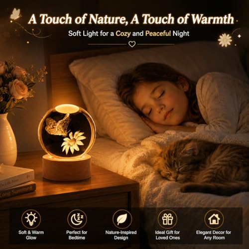 Image of Large 3D Butterfly Crystal Ball Night Light, 16 Color Changing with Remote for Bedroom Decor, Ideal Gift for Girlfriend for Teens Boys and Girls, Butterfly