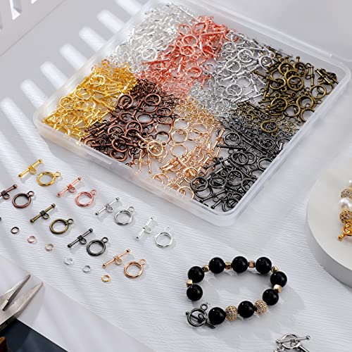 160 Sets Round Toggle Clasps With 400 Jump Rings Necklace Toggle Clasp Bar Closure Toggle Jewelry Clasps For Necklace Bracelet Jewelry Making, 8 Colors #TOP6