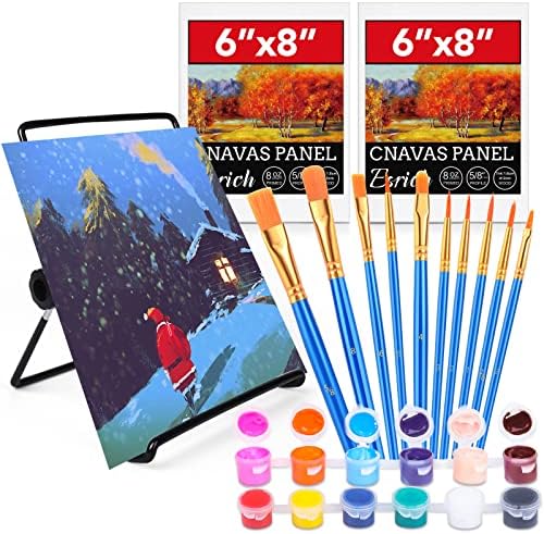 ESRICH Acrylic Paint Set,Painting Supplies Kit, with 12Colors Acrylic Paints, 10Paint Brushes,2Canvas Panels,Easel,Painting Kits for Kids and Adults , Art Paint Set for Artists and Beginners