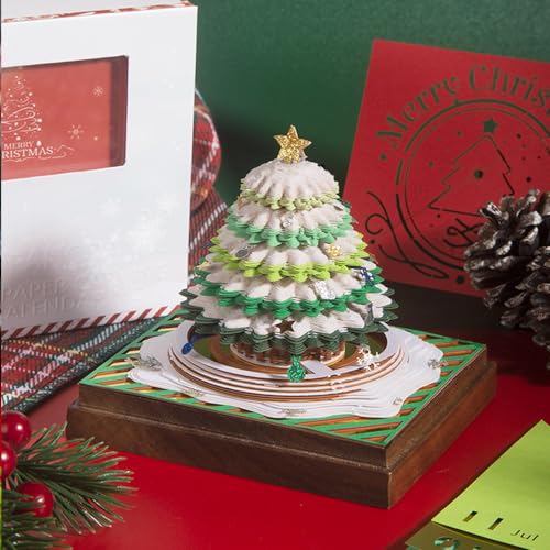 3D Memo Pad, 2024 Calendar 3D Memo Notepad with LED Carving Art Note DIY Sticky Post Cherry Tree Creative Stickers Papers Card Craft for Office/Reading Room/Studio/School Gift (Green Xmas)