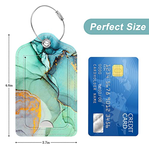 Rimilak 3 Pcs PU Leather Luggage Tags for Suitcase, Travel Cruise Luggage Tag with Privacy Flap, Name ID Label and Metal Loop for Women Men Baggage Handbag School Bag Backpack, Sunset Marble