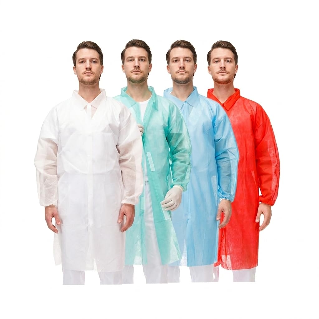 100 Batas desechables PP 35g 2XL con 4 velcros, transpirables e hipoalergénicas, sin bolsillos, uso sanitario, alimentario, estética e industria, talla grande (Rojo)