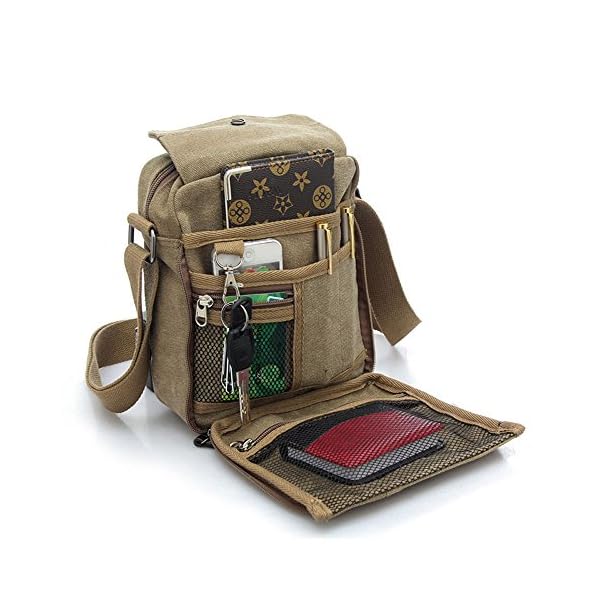 navor Vintage Canvas Crossbody Shoulder for Men - Small Lightweight Messenger Bag - Compact Carry-on Bag with Multi-Pockets - Comfy Premium Multipurpose Travel Bag - Brown - Image 4