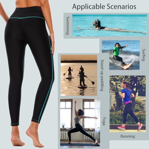 Ubestyle UPF 50+ High Waist Women's Printed Swim Pants Swim Leggings Beach Vacation Rash Guard Pants Sun Protective (UBT3001BLUESTITCHINGS) - Thumbnail 4