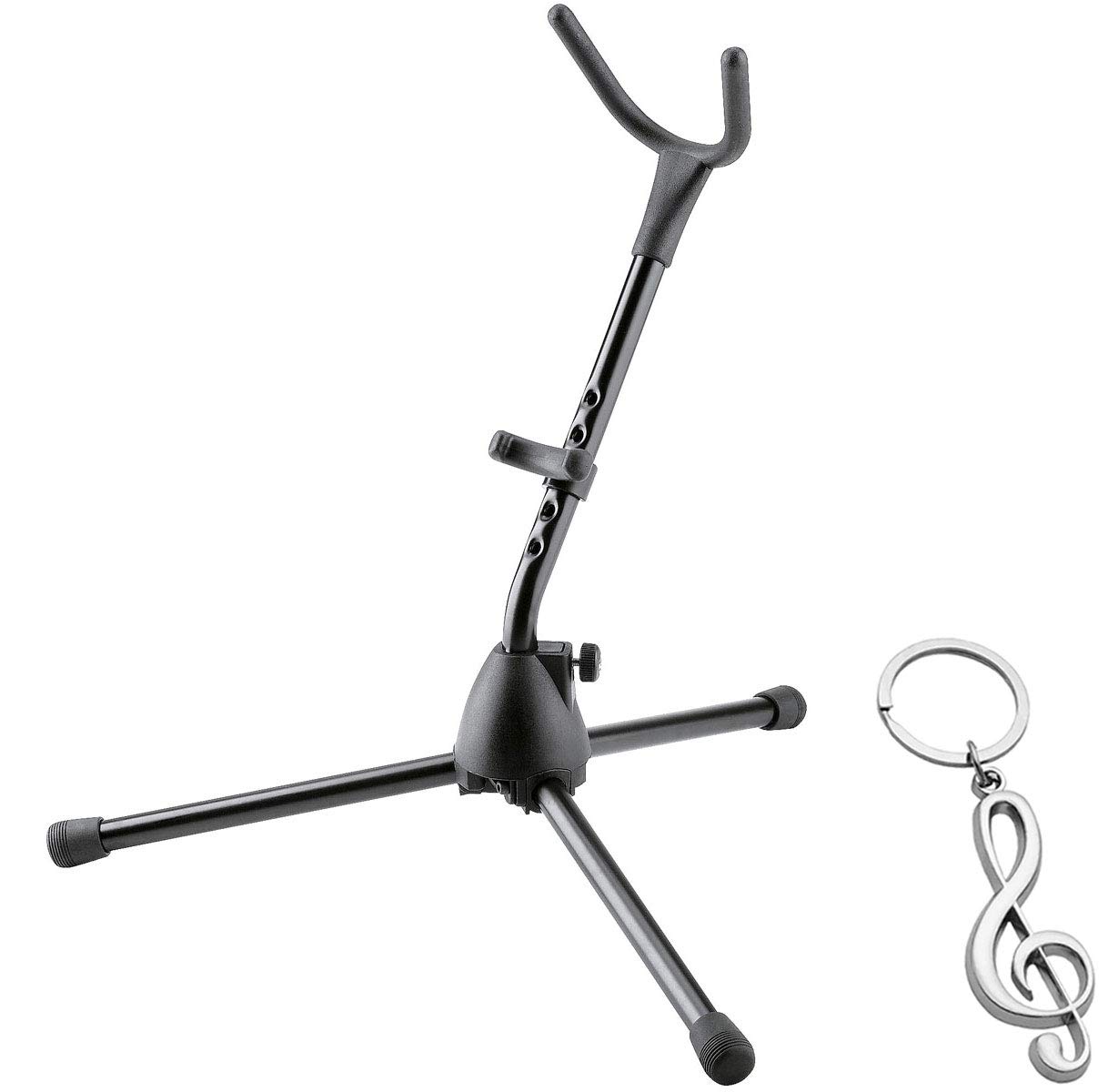 K&M 14300 Saxophonständer Alt Tenor Stativ-Halterung + keepdrum Notenschlüssel Anhänger