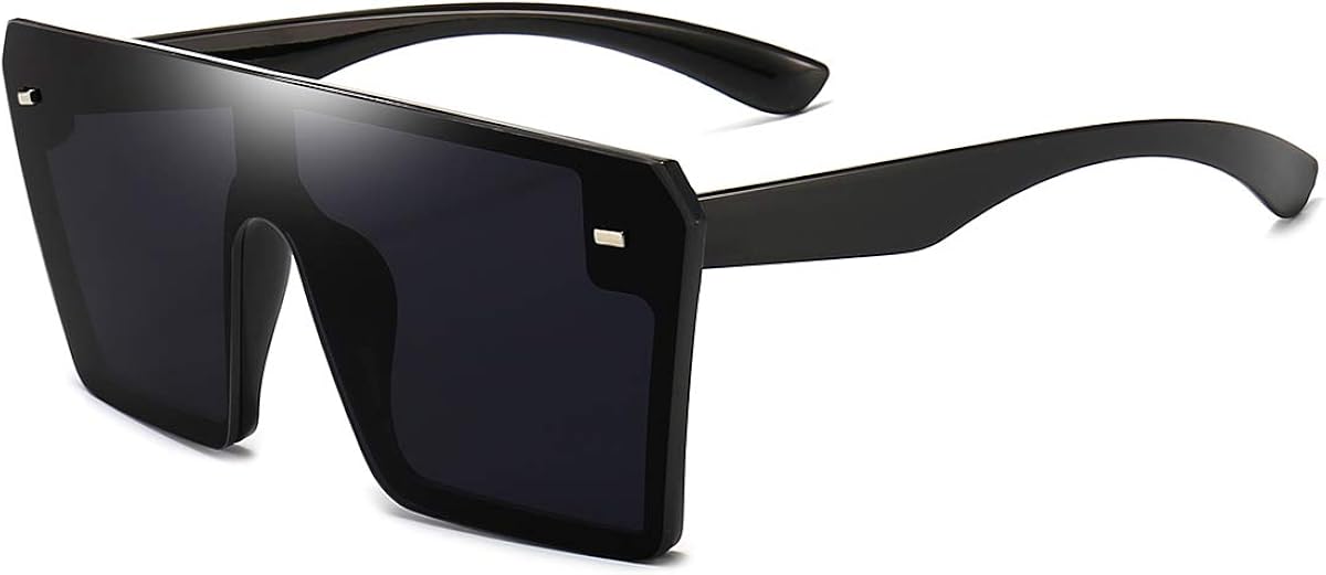 Dollger Oversized Square Sunglasses for Women Men Retro Shades Fashion Big Flat Top Mirror Rimless Lens