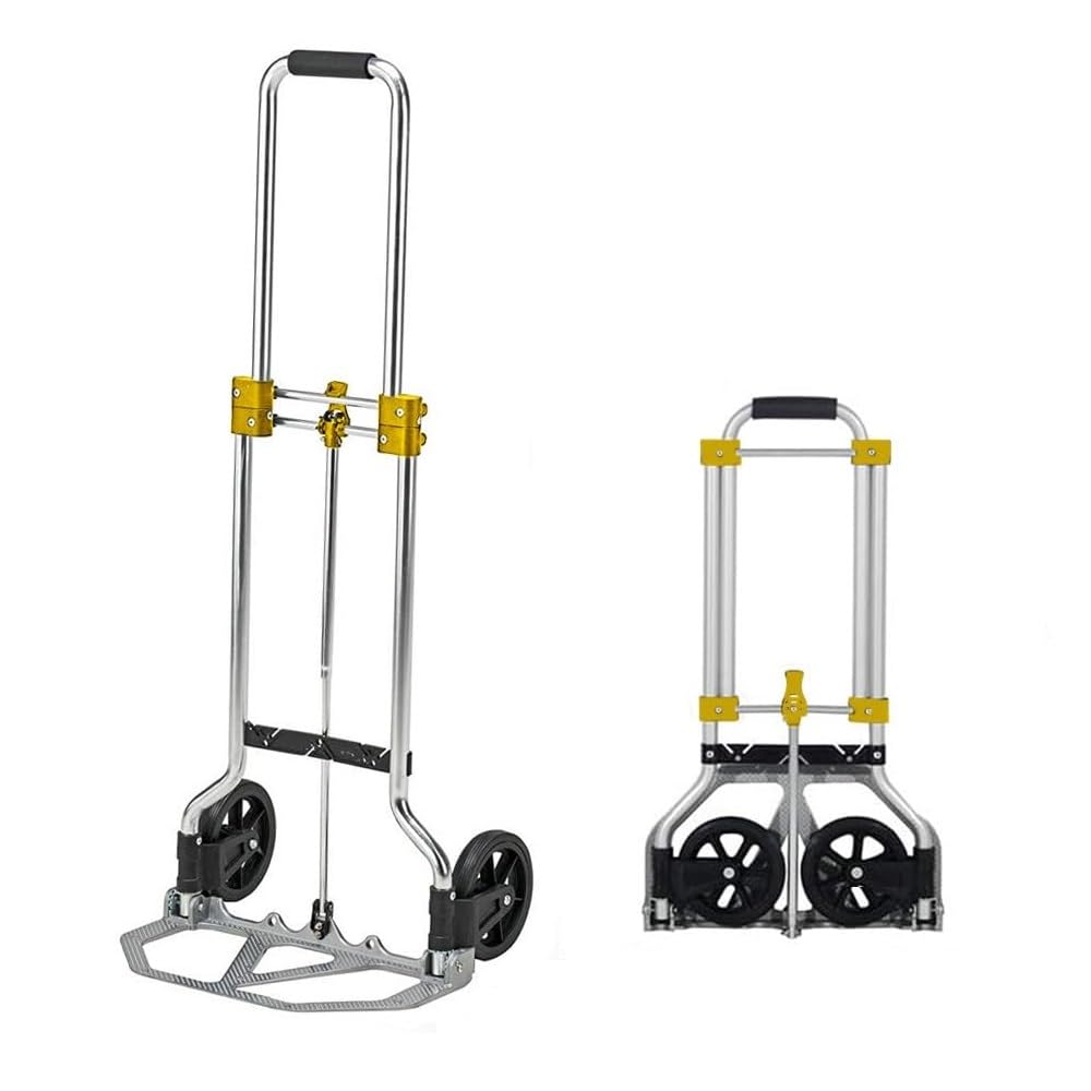 Paluplus Carrello Portapacchi Pieghevole Salvaspazio in ALLUMINIO con Portata 45 Kg, misura 38x34x96cm, Manico Telescopico e 2 Ruote in Gomma, Montacarichi Manuale per trasporto carichi pesanti -A125