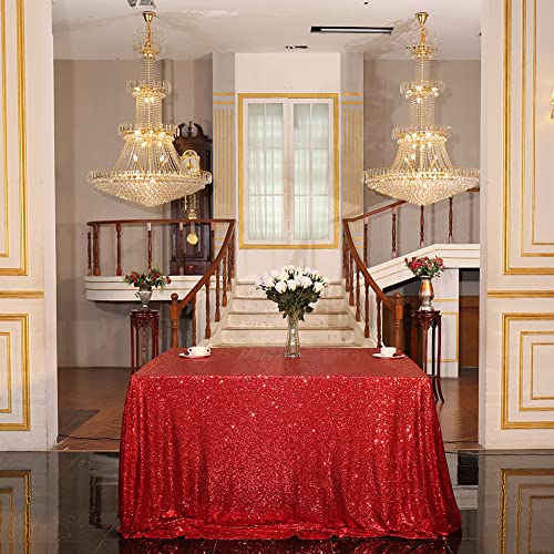 Eternal Beauty Red Square Sequin Tablecloth Sparkly Overlay for Wedding Party Birthday Baby Shower Christmas 48"x48" — view 5