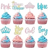Rsstarxi 24 Pack Boy or Girl Cupcake Toppers Blue or Pink Cupcake Picks Prince or Princess Crown Cake Decoration for He or She Gender Reveal Theme Baby Shower Kids Birthday Party Decorations Supplies
