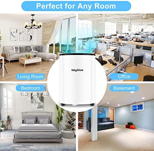 Keylitos 12L Day Dehumidifiers for Home and Basements,Quiet Dehumidifier with Drain Hose, with Digital Humidity Display, Auto or Manual Drainage for Large Room, Garage, Bedroom, Bathroom