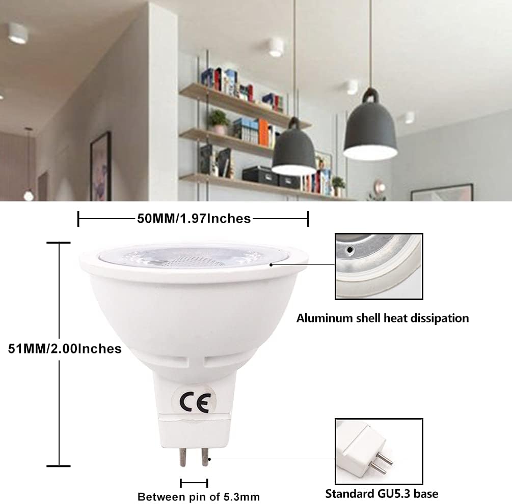 GRV MR16 GU5.3 LED Bulb AC110-120V 5W Equivalent 50W Halogen Lamp LED Spotlight Bulb Track and Indoor Lighting Downlight Not Dimmable White Pack of 6
