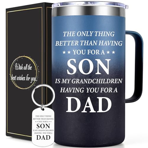 Lifecapido Fathers Day Gift for Son, 20oz Insulated Coffee Mug with Keychain, Son Father’s Day Christmas Birthday Gifts from Mom Dad, Gradient