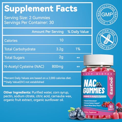 EAZGOO NAC Gummies 800mg, N-Acetyl Cysteine Supplement, NAC Supplement for Immune System & Antioxidant, Non-GMO, Gluten Free, Vegan - 120 Counts