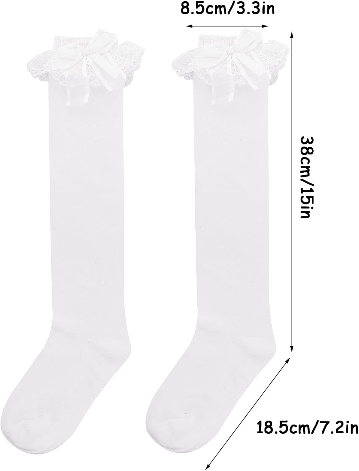 Chaussettes Hautes Femme Dentelle Volants Paire De Chaussettes Lolita Femme à Volants Et Dentelle - Style Princesse, Nœud Haut - Blanc, Taille M - Pour Fête Ou Quotidien Chaussettes Hautes Jarretière