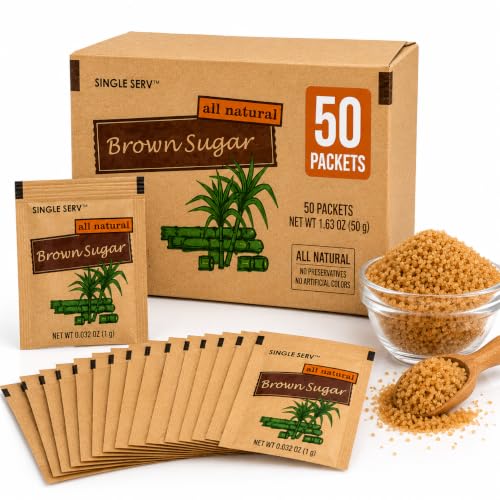 Brown Sugar Packets Single Serve 13g - All Natural Coffee Tea Sachets (50, 13G)