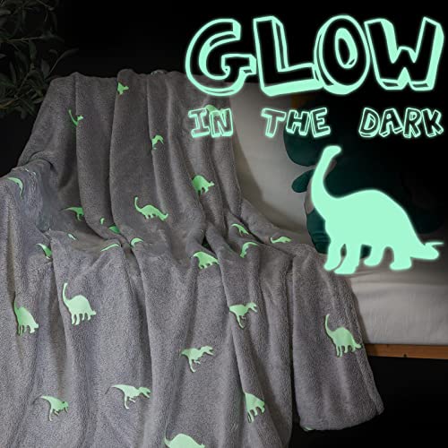 Vangao Glow In The Dark Throw Blanket Dinosaur Pattern Christmas For Boys And Girls Premium Soft Flannel Fluffy Blanket For Bedroom Living Room, 50X60 Inch,Grey #TOP15