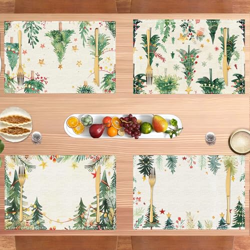 Woven Placemats Set of 4 - Washable Thick Linen Fabric Table Mats Christmas for Dining, Party Kitchen & Home Decor, Decorative & Durable (12x18 Inch) A24
