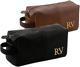 Personalised Embroidered Men's Leather Wash Bag with Strap, Black or Brown, Leather Toiletry Bag Embroidered with Initials