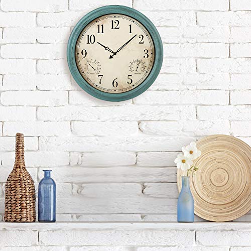 Yumtim 18 Inch Vintage Wall Clock With Thermometer And Hygrometer, Waterproof Outdoor Clock With Large Number, Non-Ticking Decorative Clock #TOP7