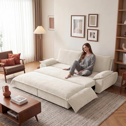 NicBex 73.2" Queen Pull Out Sofa Bed, 3-in-1 Convertible Futon Sleeper Sofa with Pillow Armrest, Modern Velvet Multi-Functional Couch Bed for Small Space, Apartment, Bedroom, Living Room, White - Image 10