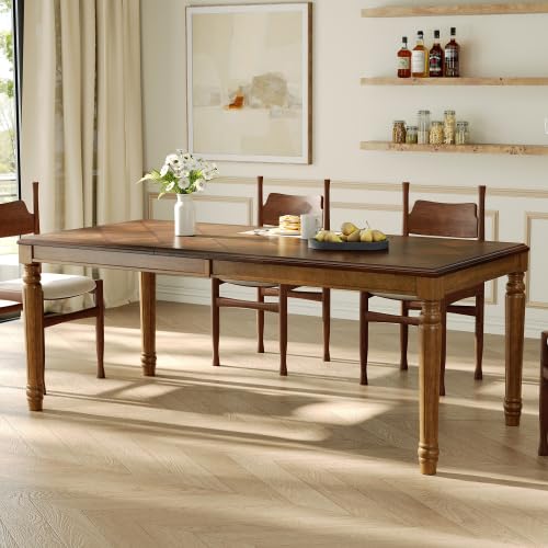 OVX Traditional Dining Table, Walnut Wood Top, Turned Legs, 78.7 Inch