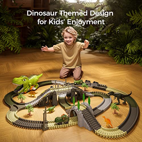 Image of TUMAMA 281 Pcs Dinosaur Race Tracks Train Set Car Toys for Kids 3-5 5-7