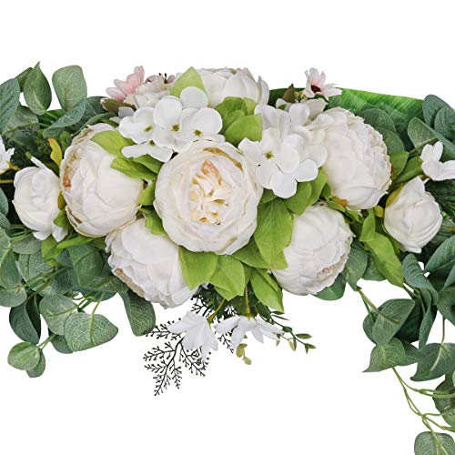 Shacos Artificial Peony Flower Swag 29 Inch White Peony Eucalyptus Leaves Floral Swag For Home Wedding Arch Wall Door Table Flower Decoration (White) #TOP1