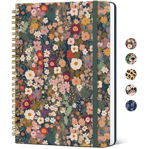 Taja Lined Spiral Journal Notebook for Women, A5 Cute College Ruled Hardcover Notebook for Work & Note Taking, Pretty Journal for Writing, 140 Pages, Flower Garden Cover
