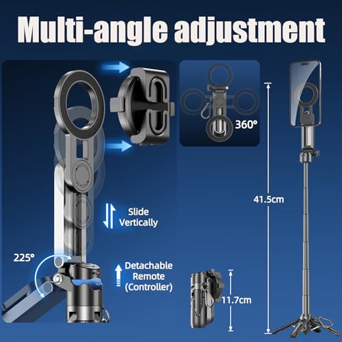 GEYUTHS 4 in 1 Magnetic Tripod Pocket Selfie Stick Extendable Cell Phone Stand Portable Camera Grip Handle with Wireless Detachable Remote Control for Photograph/Live Streaming/Video/Travel (Black) - image 3