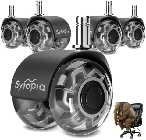 Sytopia Bürostuhl Rollen, 5er Set Rollen für Bürostühle, 11x22mm Hartbodenrollen für Bürostuhl Stuhlrollen Ersetzen Bodenschutzmatte, Leise und Weiche Gummirollen (Nicht für 1KEA 1