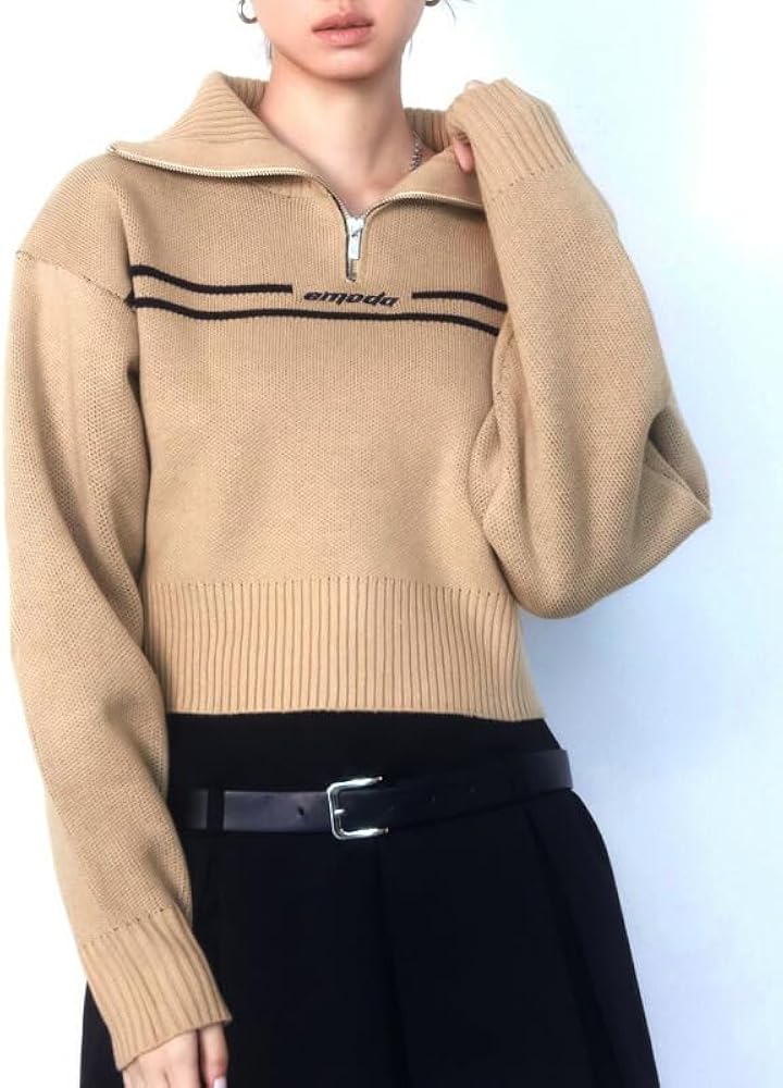 Amazon | [エモダ] チューズラインロゴニット ハーフジップ ニット