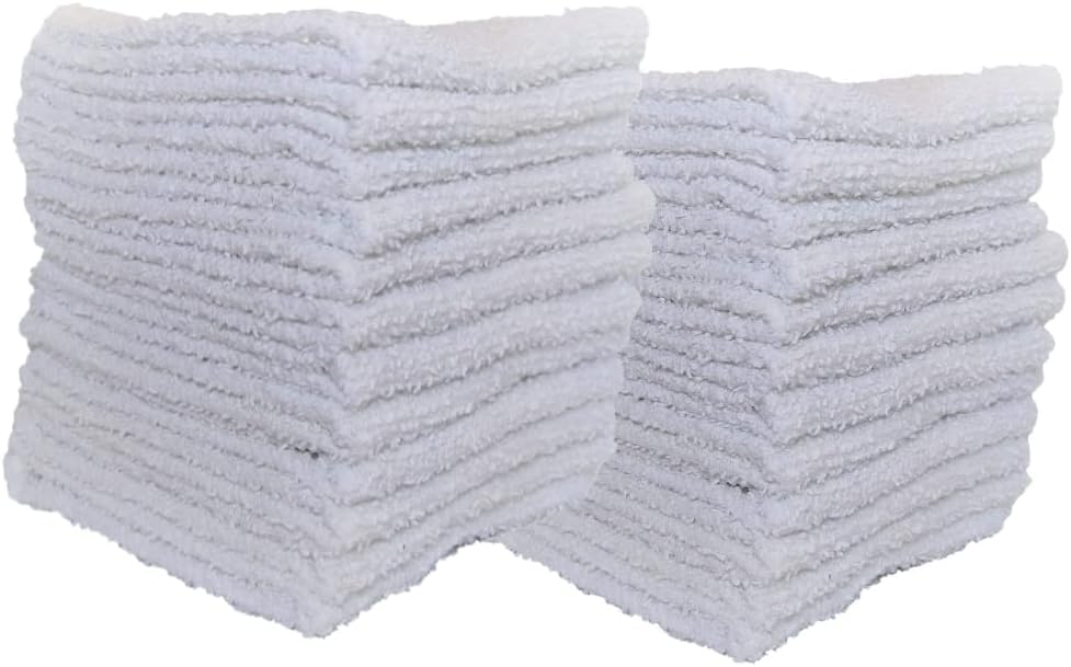 Economy Towels (White) Washcloths Set - 11x11 100% Cotton Terry Cloth Highly Absorbent Wash Rags for General Cleaning, Bath, Kitchen, Salon, Gym, Motel, Office, Auto Detailing (24)