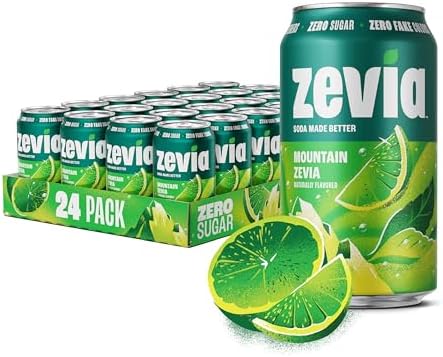 Zevia Zero Sugar Soda, Mountain Zevia, 12 oz Cans (24-Pack) – Naturally Sweetened, Non-GMO Project Verified, Gluten-Free, Vegan