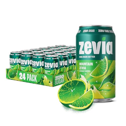 Zevia Zero Sugar Soda, Mountain Zevia, 12 oz Cans (24-Pack) – Naturally Sweetened, Non-GMO Project...
