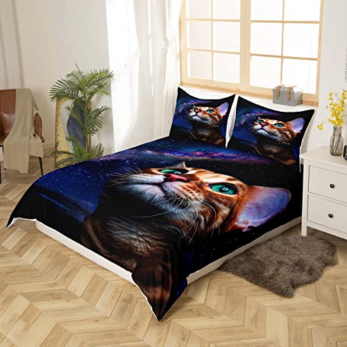 Feelyou Pet Print Duvet Cover Set Queen For Women 3D Cats Bedding Set Cute Animal Theme Comforter Cover With 2 Pillowcases Galaxy Microfiber Bedspread Cover Zipper 3 Pieces Luxury Chic Black Vibrant #TOP1