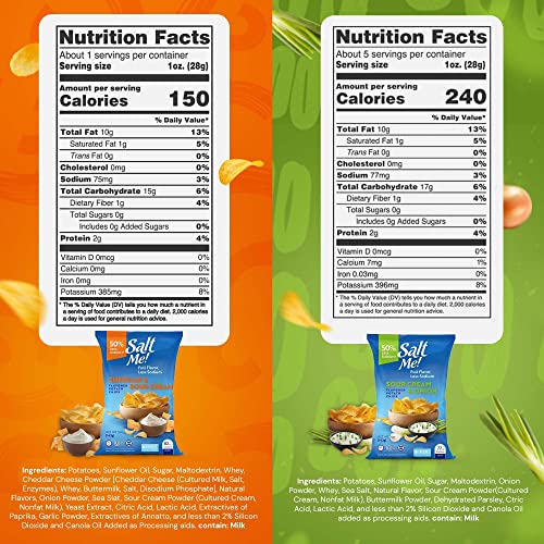 Saltme! Better For You Potato Chips, 50% Less Sodium, Kosher, Non-Gmo, Better For You Chips, Original, Barbecue, Sour Cream & Onion, Cheddar & Sour Cream, Low Salt Potato Chips Variety Pack Of 6 #TOP2